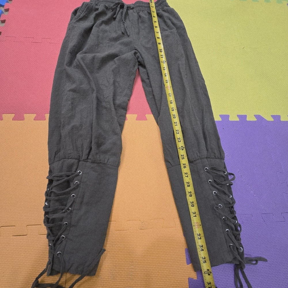 Women's Boho Linen‎ Blend Lace Up Ankle Pants Elastic Waist Casual Trousers M